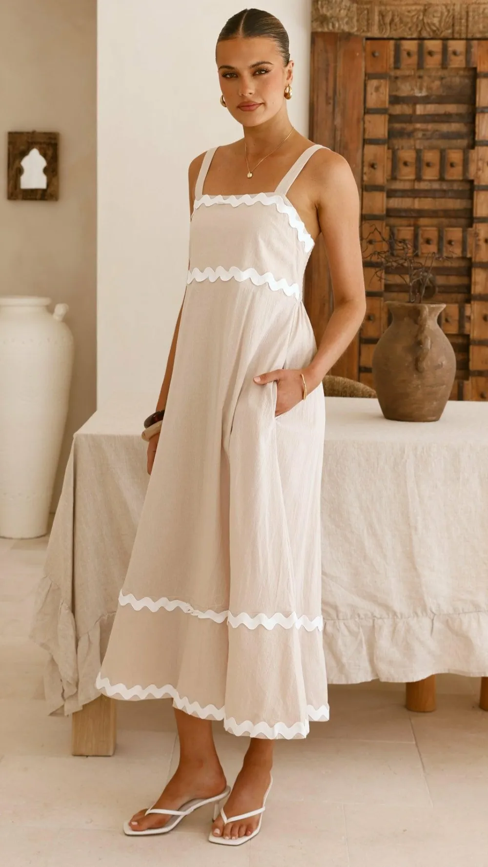 Miracle Fashion Dresses|Maxi^Raelynn Midi Dress - Beige/White