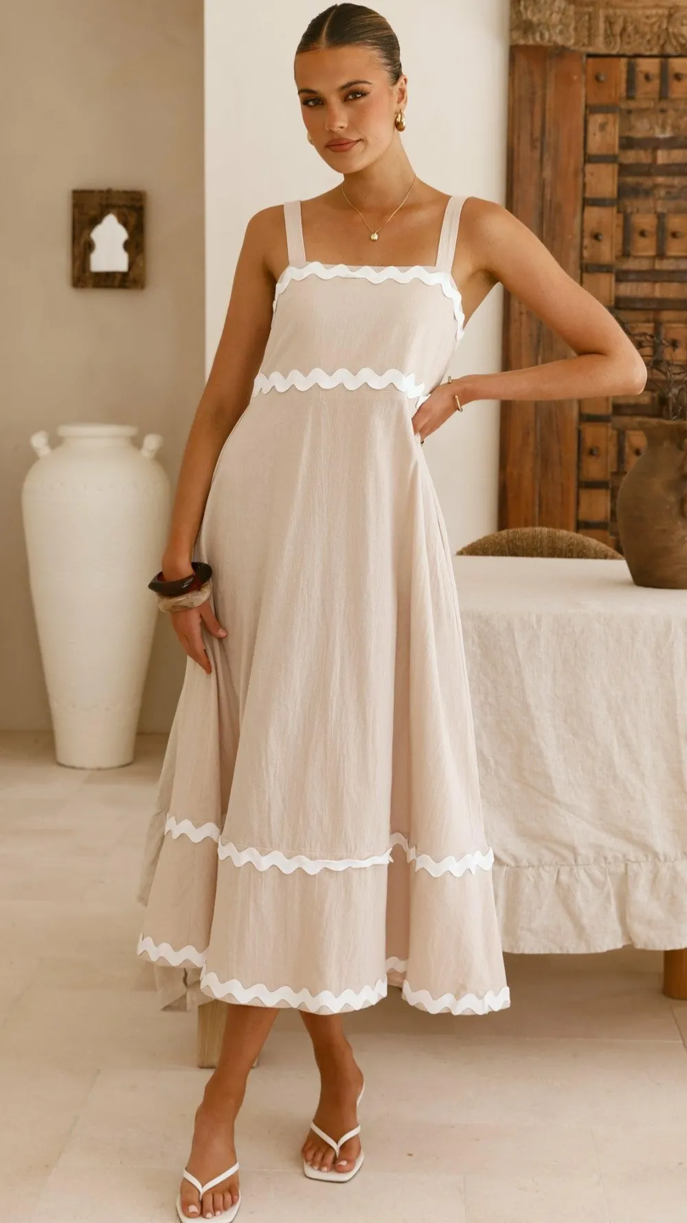 Miracle Fashion Dresses|Maxi^Raelynn Midi Dress - Beige/White
