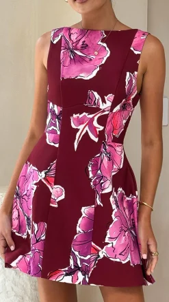 SASHA (BNE) Dresses|Mini^Rafiki Mini Dress - Wine/Pink Floral