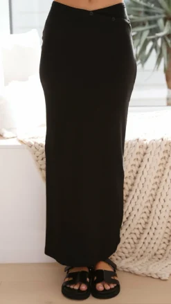 By Frankie Sets|Bottoms^Rahela Button Top and Maxi Skirt Set - Black