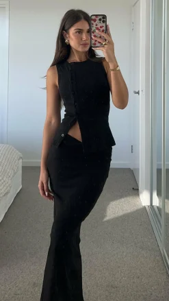 By Frankie Sets|Bottoms^Rahela Button Top and Maxi Skirt Set - Black