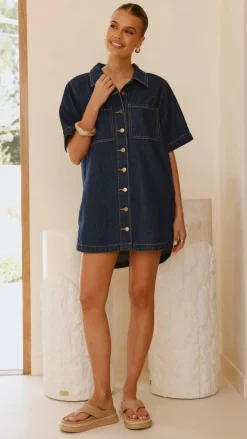 By Frankie The Denim Edit|Denim Dress Edit^Rayna Denim Mini Dress - Indigo
