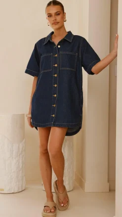 By Frankie The Denim Edit|Denim Dress Edit^Rayna Denim Mini Dress - Indigo