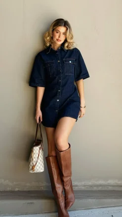 Pink Diamond Denim Dress Edit|The Denim Edit^Raz Mini Dress - Dark Denim
