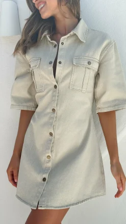 Pink Diamond Denim Dress Edit|The Denim Edit^Raz Mini Dress - Oat Denim