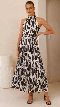 Burans Dresses|Midi^River Halter Midi Dress - Black/White