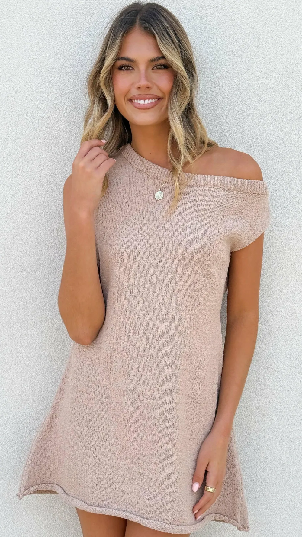 Burans Knit Dresses|Knitwear^Robin Off Shoulder Mini Dress - Taupe