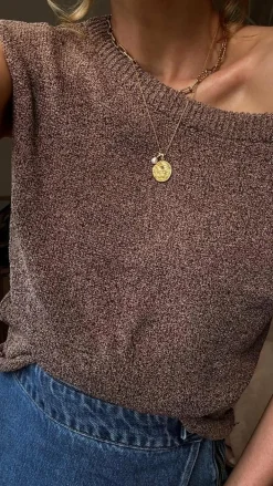 Burans Knit Tops|Knitwear^Robin Off Shoulder Top - Chocolate