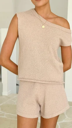 Burans Knit Tops|Knitwear^Robin Off Shoulder Top - Taupe