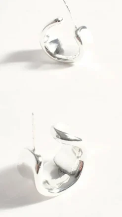 Adorne Earrings|Mi Amore^Rolled Edge Mini Wide Hoops - Silver