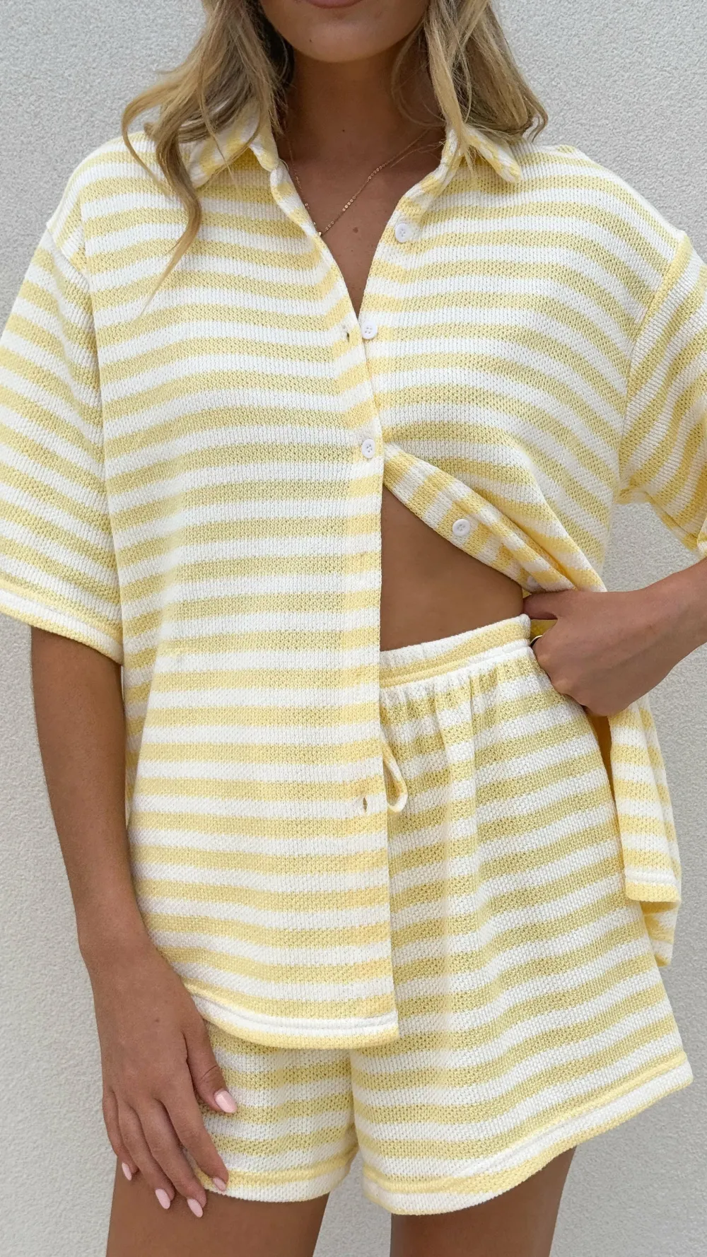 By Frankie Sets|Bottoms^Romi Shirt and Shorts Set - Yellow Stripe