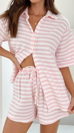 By Frankie Sets|Bottoms^Romi Shirt and Shorts Set - Pink Stripe