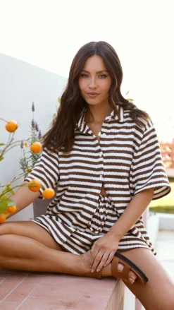 By Frankie Sets|Bottoms^Romi Shirt and Shorts Set - Brown Stripe