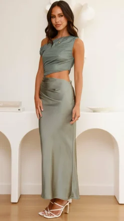 Sweet Acacia Dresses|Maxi^Ruby Asymmetrical Maxi Dress - Sage