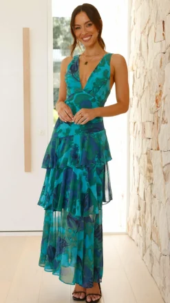 SASHA (BNE) Dresses|Maxi^Sachiko Maxi Dress - Blue / Green Print