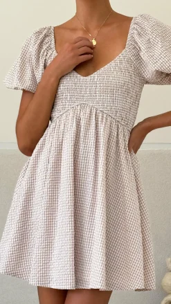 Burans Dresses|Mini^Sahirah Mini Dress - Beige / White Gingham