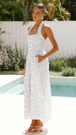 Pink Diamond Sale Dresses^Salas Halter Maxi Dress - White / Blue Floral