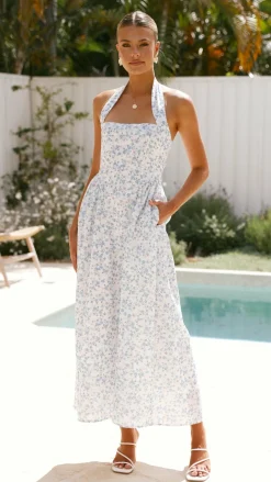 Pink Diamond Sale Dresses^Salas Halter Maxi Dress - White / Blue Floral
