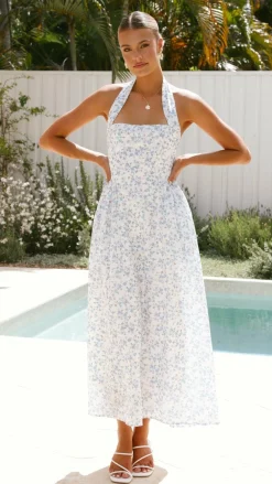 Pink Diamond Sale Dresses^Salas Halter Maxi Dress - White / Blue Floral