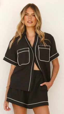 Burans Sets|Tops^Salome Button Up Shirt - Black/White