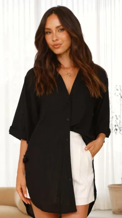 Mylk The Label Tops^Samson Button Up Shirt - Black