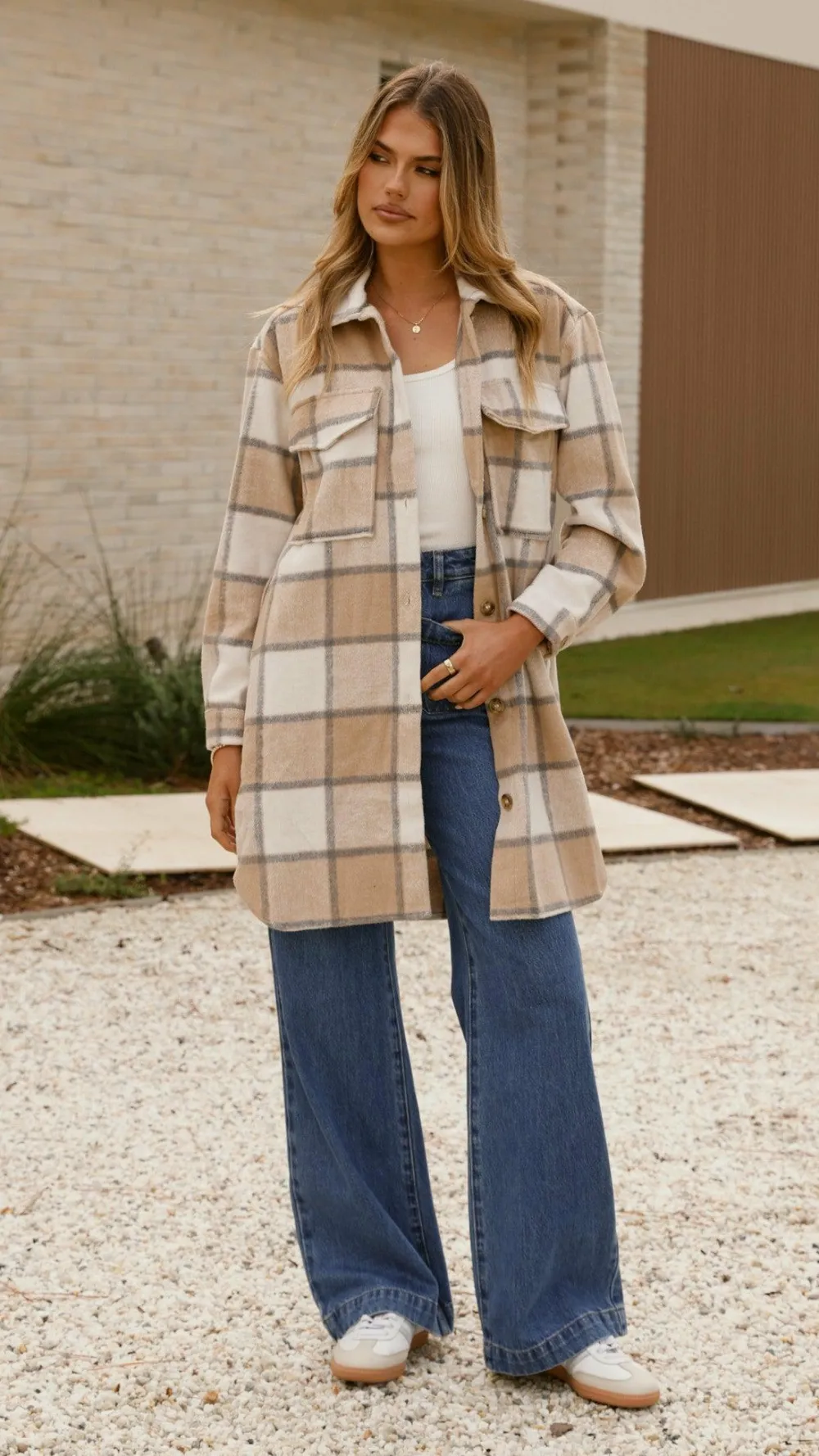 Iris Maxi Jackets|Outerwear^Saskia Jacket - Beige/Cream Check