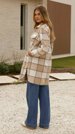Iris Maxi Jackets|Outerwear^Saskia Jacket - Beige/Cream Check