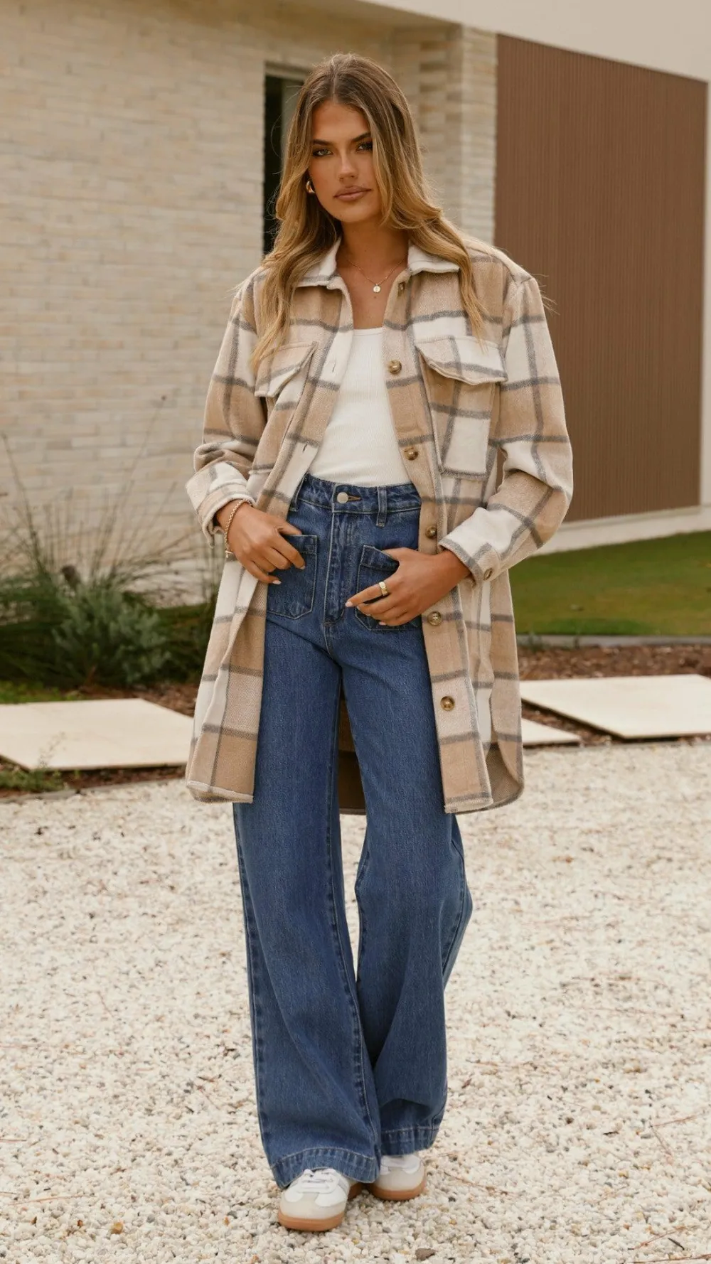 Iris Maxi Jackets|Outerwear^Saskia Jacket - Beige/Cream Check