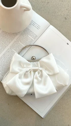 Angel Whisper Bags|Bridal Accessories^Satin Bow Clutch - White