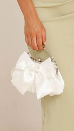 Angel Whisper Bags|Bridal Accessories^Satin Bow Clutch - White