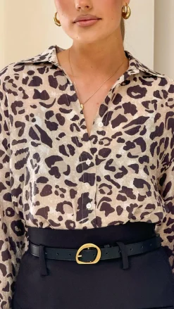 Burans Tops^Shanise Button Up Shirt - Leopard Print