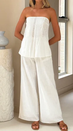 By Frankie Sets|Bottoms^Sharni Strapless Pleat Top and Pants Set - White