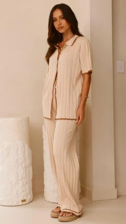 LILYWHYT Knit Tops|Knitwear^Shaylie Button Up Shirt - Beige
