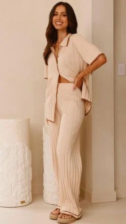 LILYWHYT Knit Tops|Knitwear^Shaylie Button Up Shirt - Beige