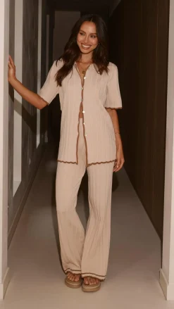 LILYWHYT Knit Tops|Knitwear^Shaylie Button Up Shirt - Beige