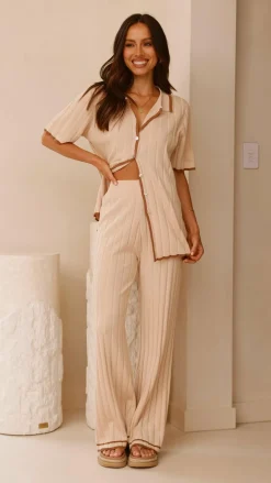 LILYWHYT Knit Tops|Knitwear^Shaylie Button Up Shirt - Beige