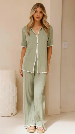 LILYWHYT Knit Tops|Knitwear^Shaylie Button Up Shirt - Sage