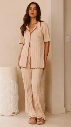 LILYWHYT Knitwear|Knitwear^Shaylie Wide Leg Pants - Beige