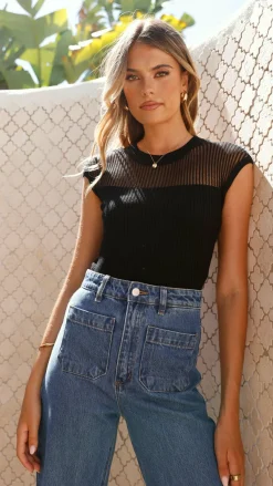 Style State Knit Tops|Knitwear^Sofia Sheer Stripe Knit Top - Black