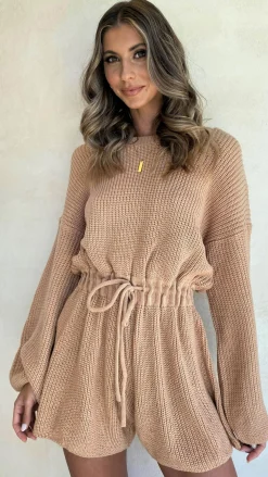 LILYWHYT Knitwear|Knitwear^Sol Knit Playsuit - Camel