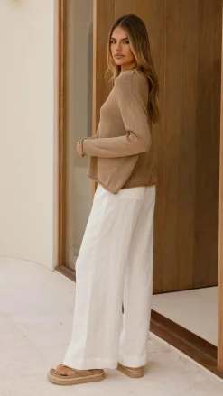 Little Lies Knit Tops|Knitwear^Spring Scoop Neck Long Sleeve Top - Taupe