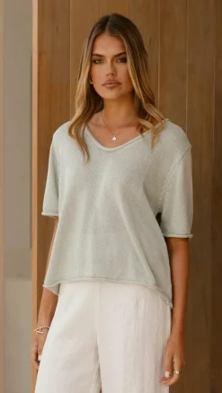 Little Lies Knit Tops|Knitwear^Spring Scoop Neck Tee - Sage