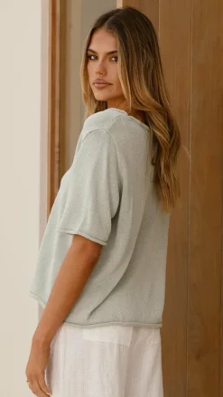 Little Lies Knit Tops|Knitwear^Spring Scoop Neck Tee - Sage