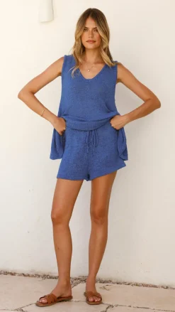 By Frankie Knit Tops|Knitwear^Summer Knit Top and Shorts Set - Blue