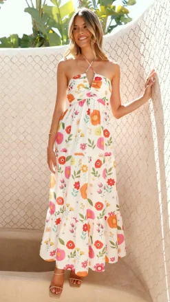 LILYWHYT Dresses|Maxi^Taffeta Maxi Dress - White Floral
