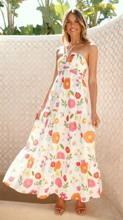 LILYWHYT Dresses|Maxi^Taffeta Maxi Dress - White Floral