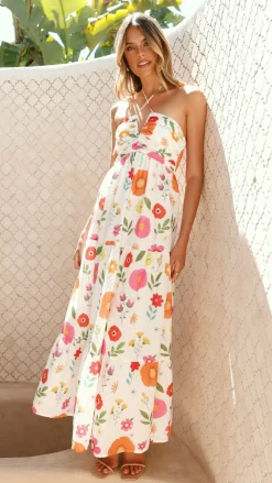 LILYWHYT Dresses|Maxi^Taffeta Maxi Dress - White Floral