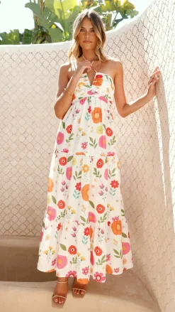 LILYWHYT Dresses|Maxi^Taffeta Maxi Dress - White Floral