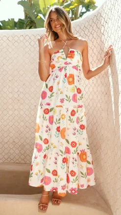 LILYWHYT Dresses|Maxi^Taffeta Maxi Dress - White Floral