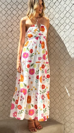 LILYWHYT Dresses|Maxi^Taffeta Maxi Dress - White Floral